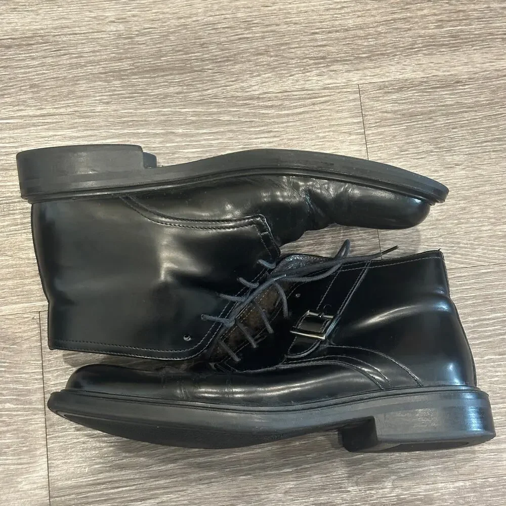 JF J. Ferrar Black Patent Leather Lace-Up Dress Boot Side Buckle Made in Italy 9